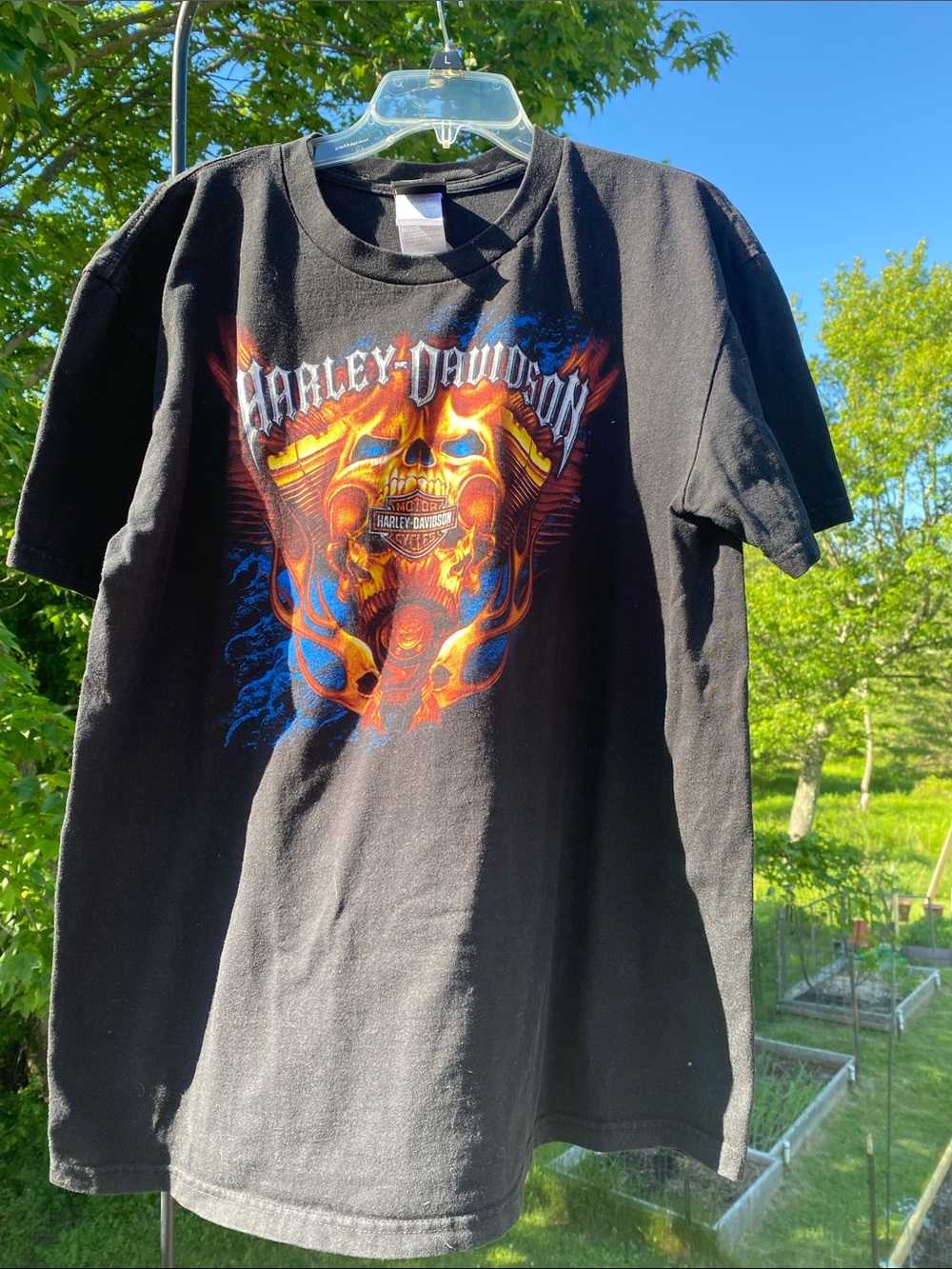 Harley-Davidson Black Short Sleeve Tee with Flaming Skull Graphic
